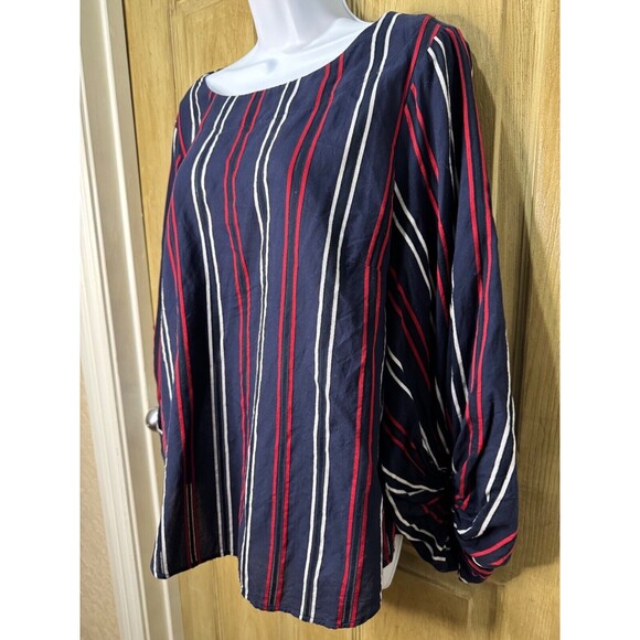 Cabi Top Womens Large Flag Blouse Balloon Navy Blue Cotton Striped Relaxed - Picture 4 of 7